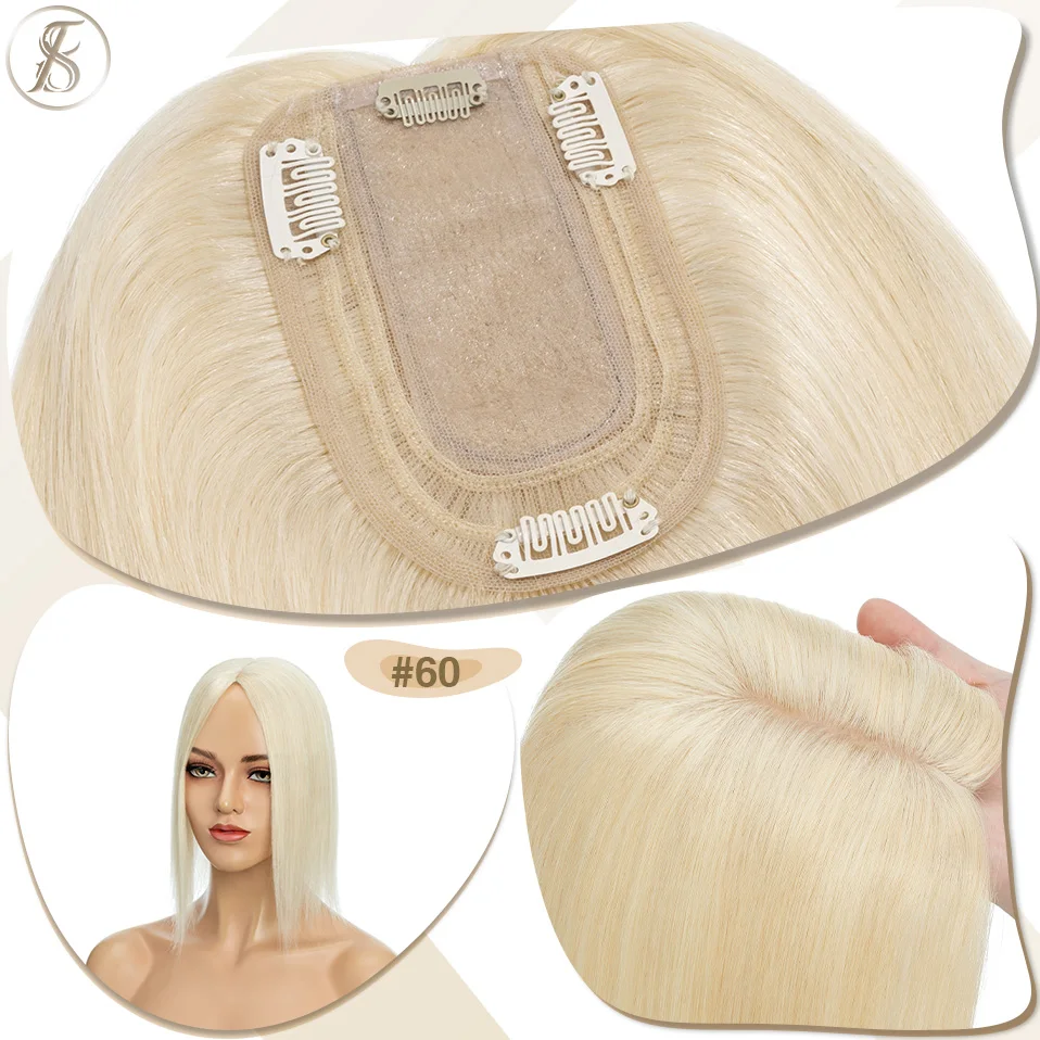 TESS Haar Topper Frauen Topper 7x 12,5 cm Haar Clips Natürliche Haar Perücken 100% Menschliches Haar Seide Basis Blonde Clip in Haar Extensions – Detail 14