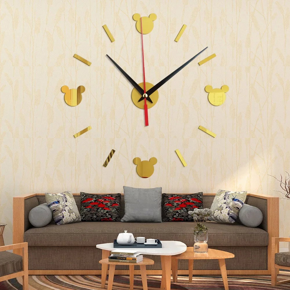 wall clock wall clock sticker Reloj De Pared Mirror Living Room Wall Clock 3D Mute Cartoon DIY Mickey Acrylic Wall Sticker Clocks Decoration Dining Decor