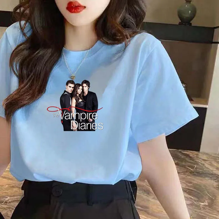thumbnail image 1 of Camiseta Harajuku de Vampire Diaries para mujer, blusa 100% de algodón para Fans, ropa de calle para mujer, camiseta estampada para mujer, 1 of 5