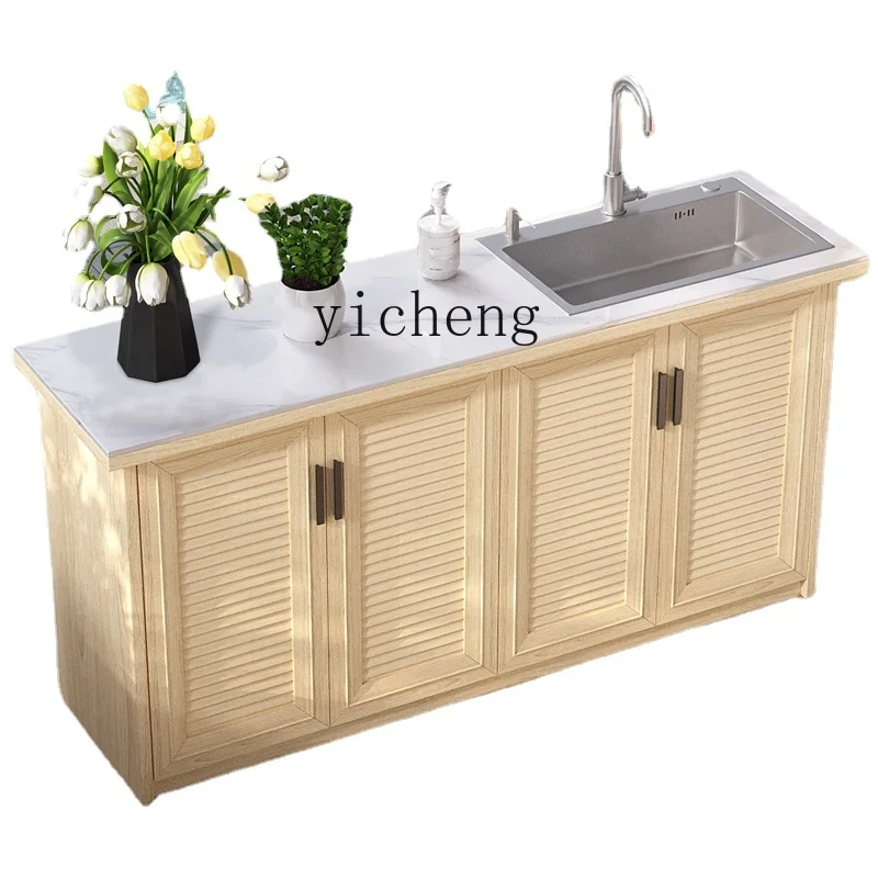 

Zc Outdoor Wash Basin Courtyard Stone Plate Sink All-in-One Cabinet Outdoor Garden Pool Basin Console Aluminum Alloy Locker