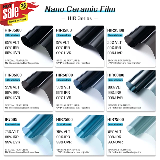 HIR100% Window Tint Car Solar Film 2Mil Nano Ceramic Foils UV Protection Home Building Sticker Films 5%~75%VLT 1