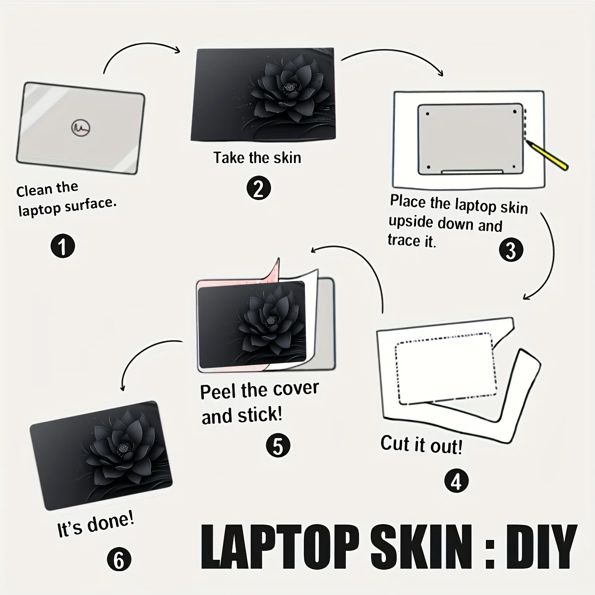 2피스 노트북 케이스 블랙 로터스 스티커, HP, Dell, , Apple, Asus 노트북용 스크래치 방지 DIY 아트 케이스 - 간편