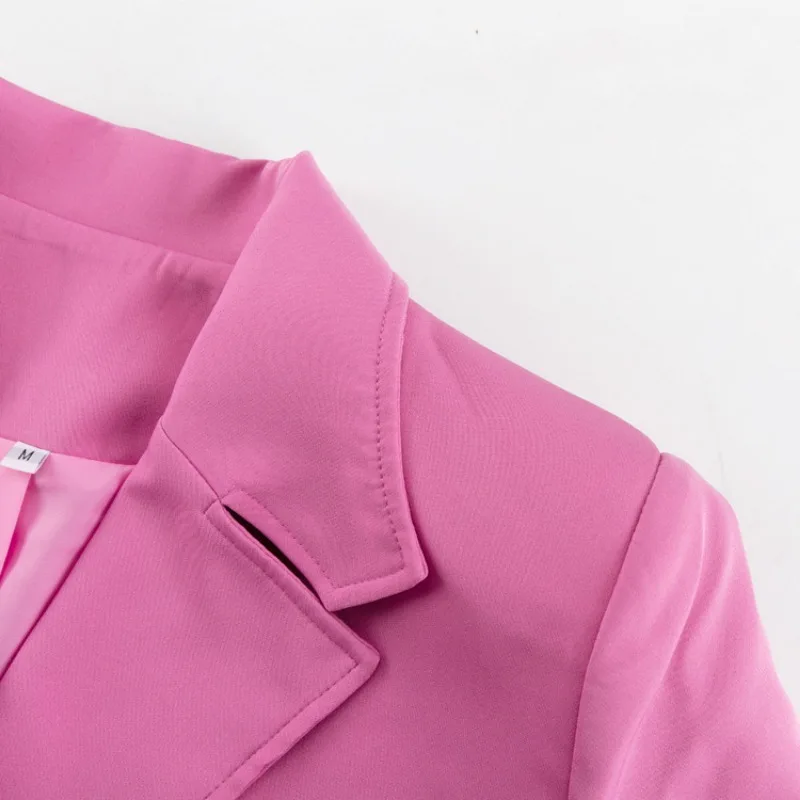 Slim Long Blazer Suits For Women Fashion Pink High Waist Skirts Female Turn Collar Blazer 2 Piece Sets Womens Outfits New