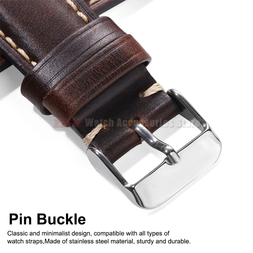 18mm 19mm 20mm 21mm 22mm Universelle Vintage Uhrenarmbänder aus Ölwachsleder, braun, aus der obersten Lederhaut, Herren-Accessoires mit Dornschließe – Detail 4