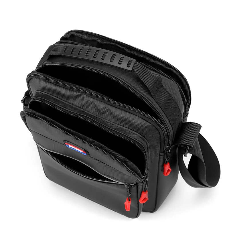 Men's leisure messenger bag, large capacity, multi compartment adjustable strap, zipper type, durable black daily shoulder bag,