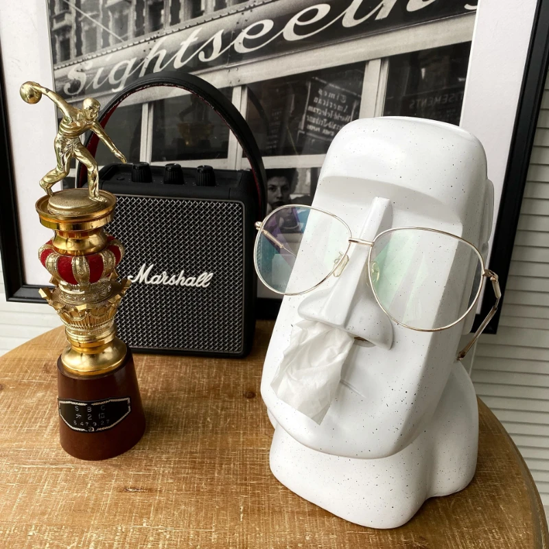 

Creative Easter Island Resin Stone Statue Moai Table Living Room Tissue Box Household Tissue Box Living Room Decoration