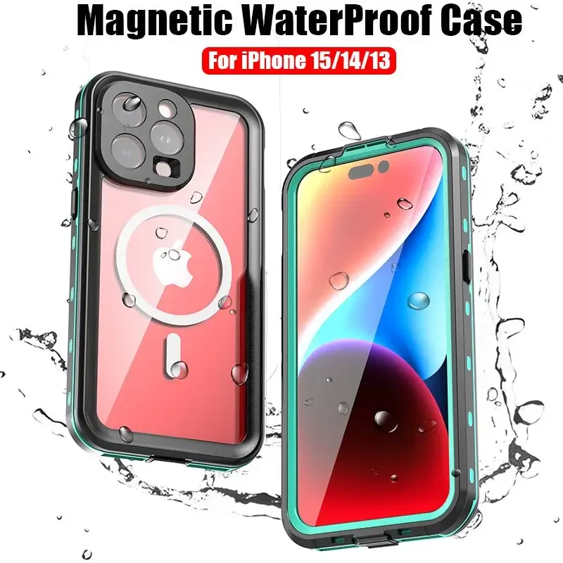 

Водонепроницаемый чехол с магнитной зарядкой IP68 для Apple iPhone 15 14 13 Pro Max Plus, противоударный чехол для дайвинга, плавания, спорта на открытом воздухе