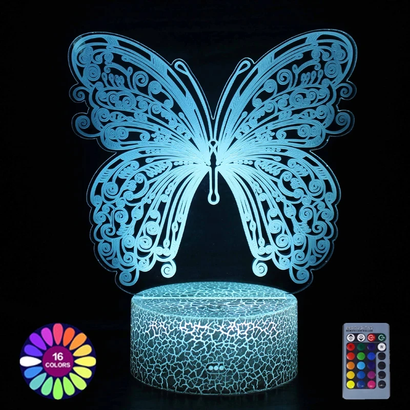 

Butterfly 3D Illusion Lamp 16 Colors with Remote Control Creative LED Night Light Decoration Home Girlfriend Gifts Room Decor