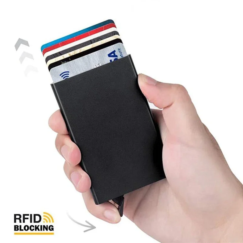 남녀공용 RFID 스마트 지갑, 카드홀더 금속 얇은 슬림 지갑, 팝업 미니멀리스트 지갑, 소형 블랙 지갑, 발렛 지갑 