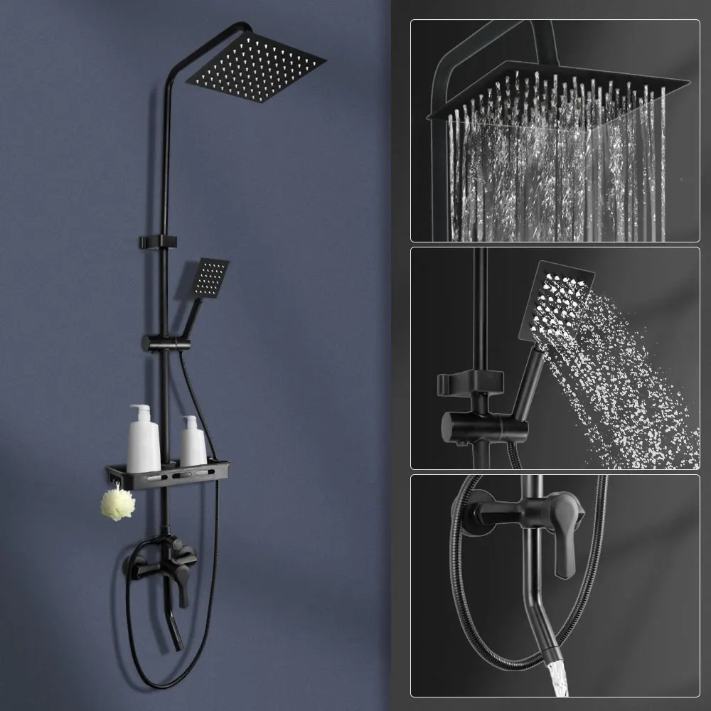 Wall-Mounted Black Bathroom Shower Faucet Set With Hand Sprayer Bathtub Faucet Hot And Cold Waer Mixer Tap ????????? ??? ?????? Wall-Mounted Black Bathroom Shower Faucet Set With Hand Sprayer Bathtub Faucet Hot And Cold Waer Mixer Tap ????????? ??? ??????