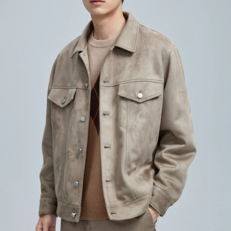 

Autumn Suede Lapel Jacket Coat Men 2023 Vintage Casual Jacket Men