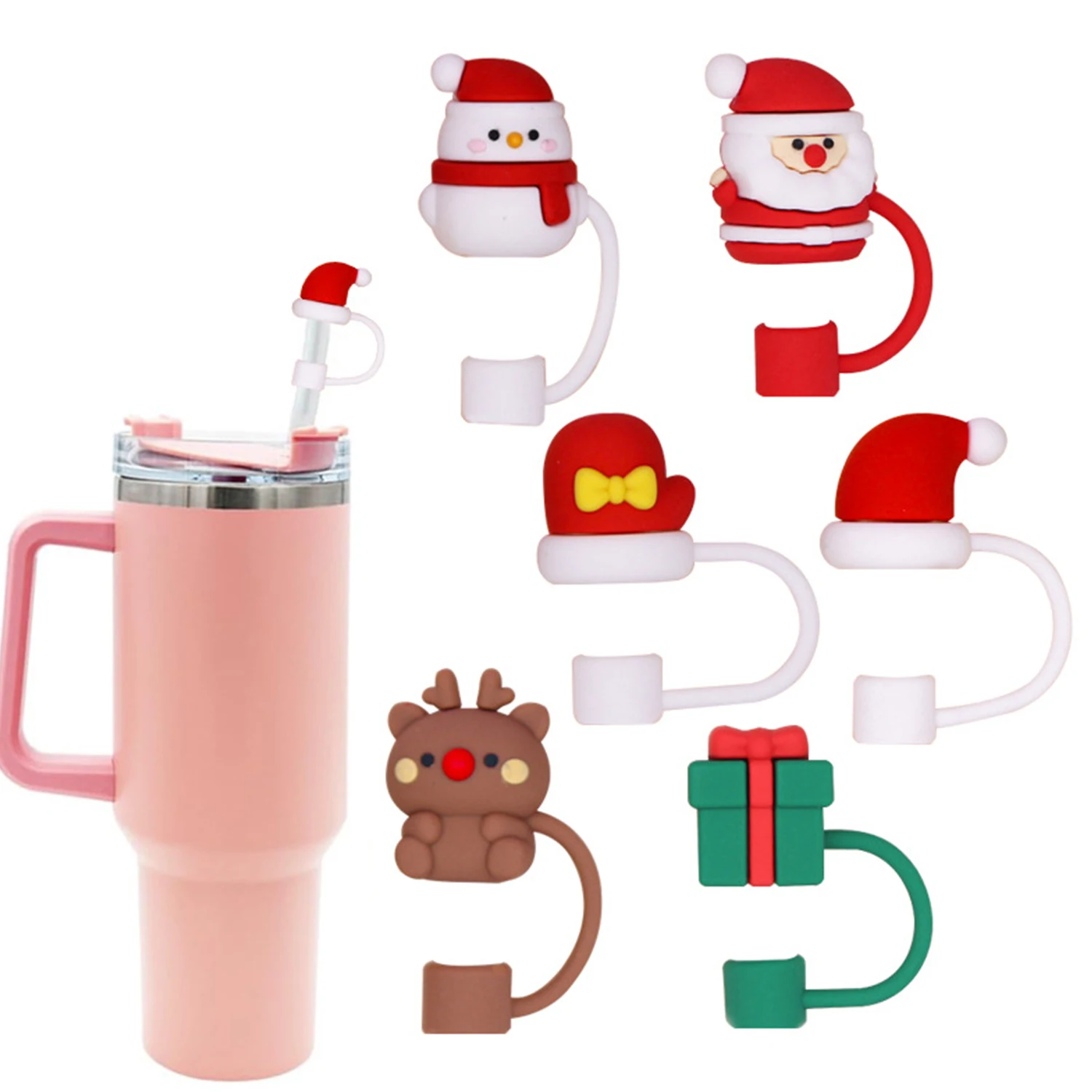 

1PCS Silicone Straw cap Christmas style straw toppers Drinking Dust Cap Splash Proof Plugs Cover Creative Cup decoration