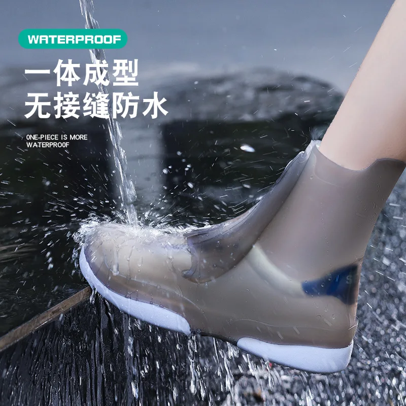 Reusable Waterproof Rain Shoes Covers Overshoes Washable Anti Skid Shoe Covers With Button White Durable Shoe Accessorie