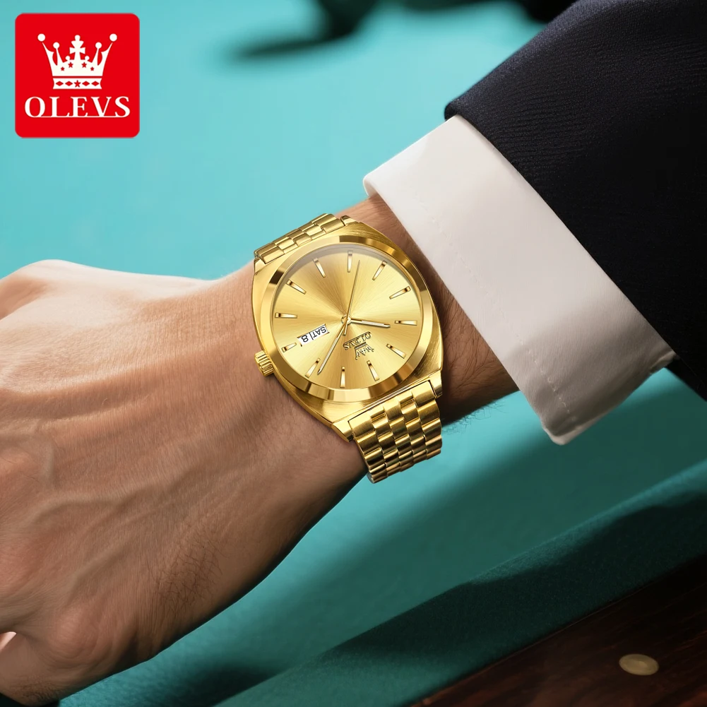 OLEVS 6730 Luxury Men's Watch Simple Dual Calendar Automatic Watch For Men Tonneau Mechanical Business Wristwatch 30M Waterproof