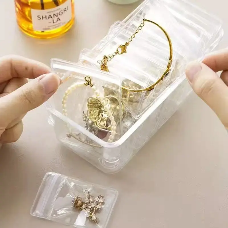 Jewelry Packaging Bags 50/100pcs Thicken PVC Jewelry Package Bags Transparent Anti-Oxidation Organizer Display Packaging Storage Self Sealing Pouches