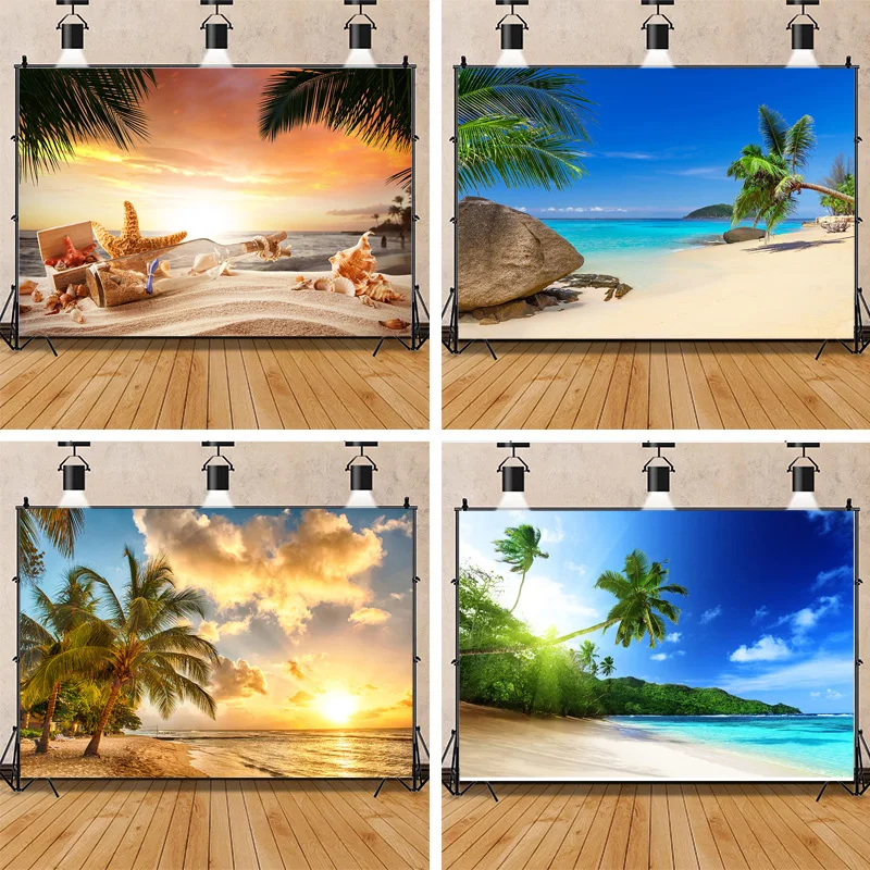 

SHENGYONGBAO Photography Art Cloth Summer Tropical Ocean Beach Palm Tree Natural Scenery Photography Background Props ST-01