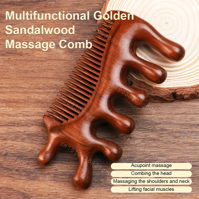 Multifunctional Meridian Massage Comb Blood Circulation Golden Sandalwood Five Wide Tooth Comb Scalp Meridian Relax Acupuncture