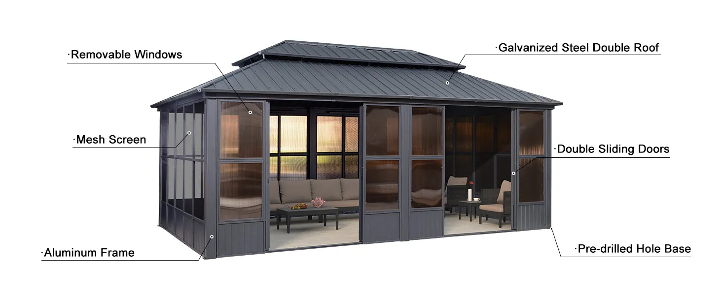 metal roof  aluminum permanent gazebo canopy gazebo pergola 12x20 12 x 16 gazebo