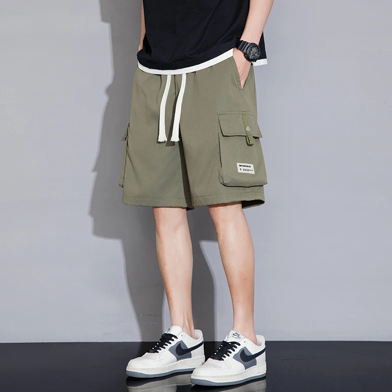 Safari Style Sports Casual Shorts Men's Clothing Loose Straight Summer Thin Stylish Pockets Spliced Basic Solid Color Knee Pants