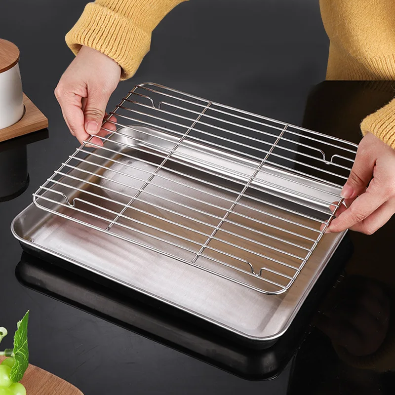 Stainless Steel Baking Pan Tray With Wire Rack Cake Baking BBQ