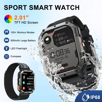 2025 Nuovo W70 Pro Smartwatch da esterno 900mAh 2.01 ''TFT HD Schermo Impermeabile Donna Uomo Orologi con illuminazione di emergenza Bussola 1