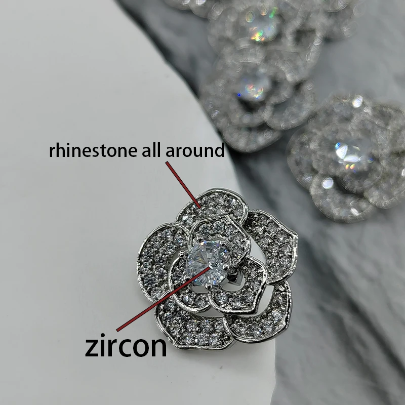 19mm Blumen Design Strass Knöpfe der Kleidung Luxus hochwertige Zirkon Metall knopf für Frauen Mantel Näh zubehör DIY – Detail 1