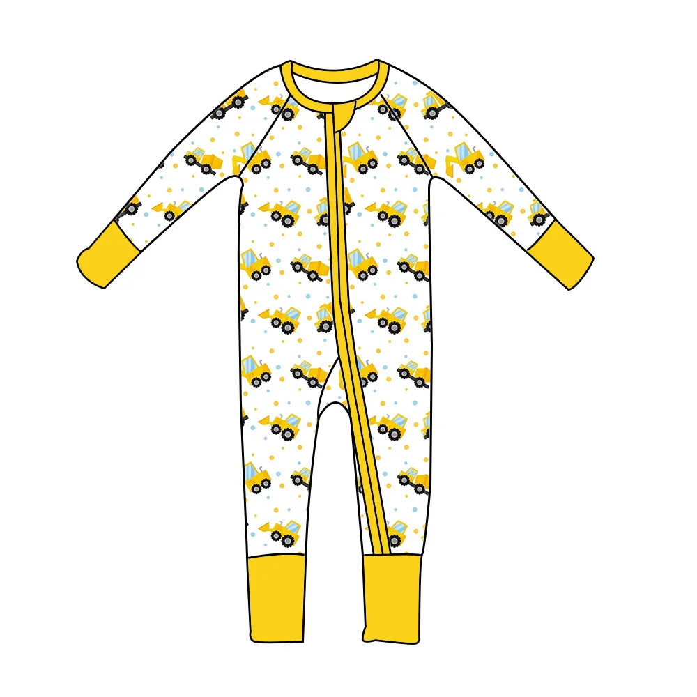 

Boutique Infant Outfit Cute Newborn Romper Tractor Printed Yellow Jumpsuit Infant Sleepwear Climbing Clothes Milk Silk
