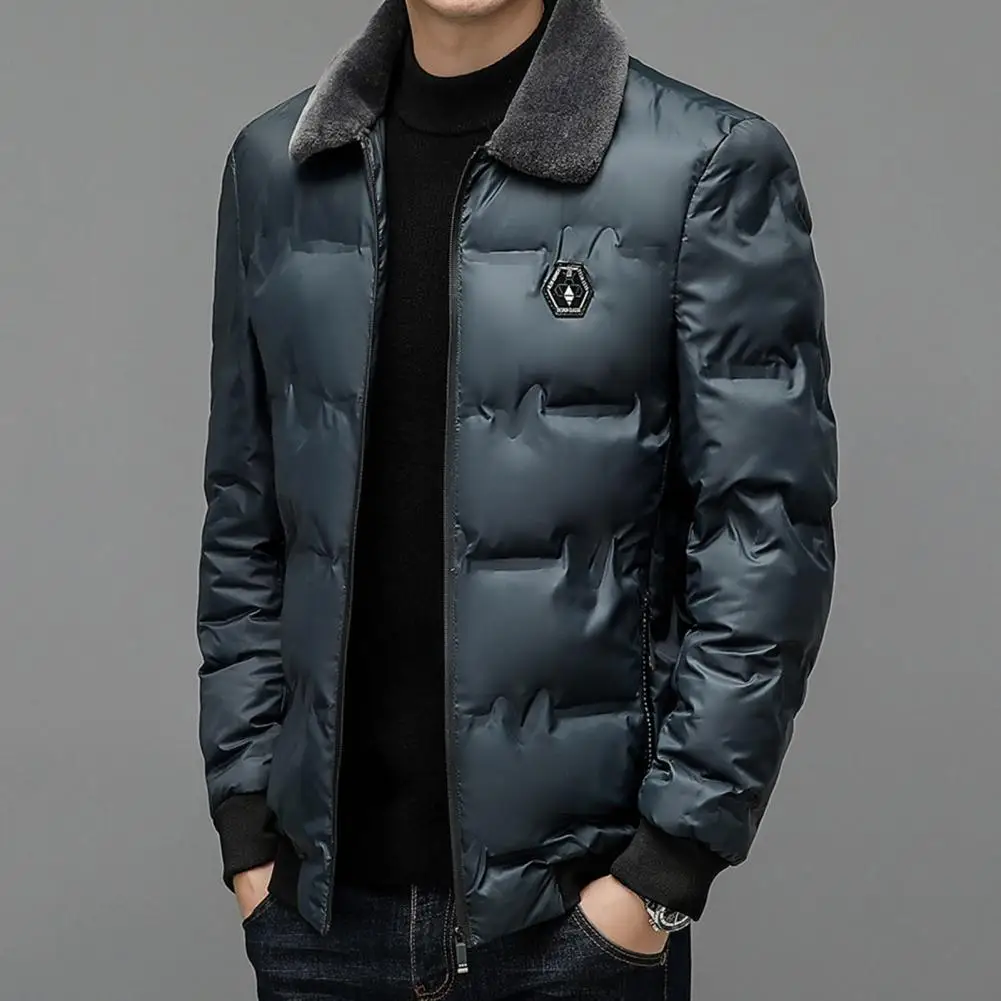 Warm Winter Coat for Men Stylish Mid-length Men's Down Coat with Faux Fur Lapel Windproof Cold Resistant for Fall/winter for Men