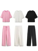 HH Summer Women Casual T Shirt Pant Sets Elegant Pink O Neck Short Sleeve T-Shirt + Drawstring Loose Trousers Sport Suit - Image 4