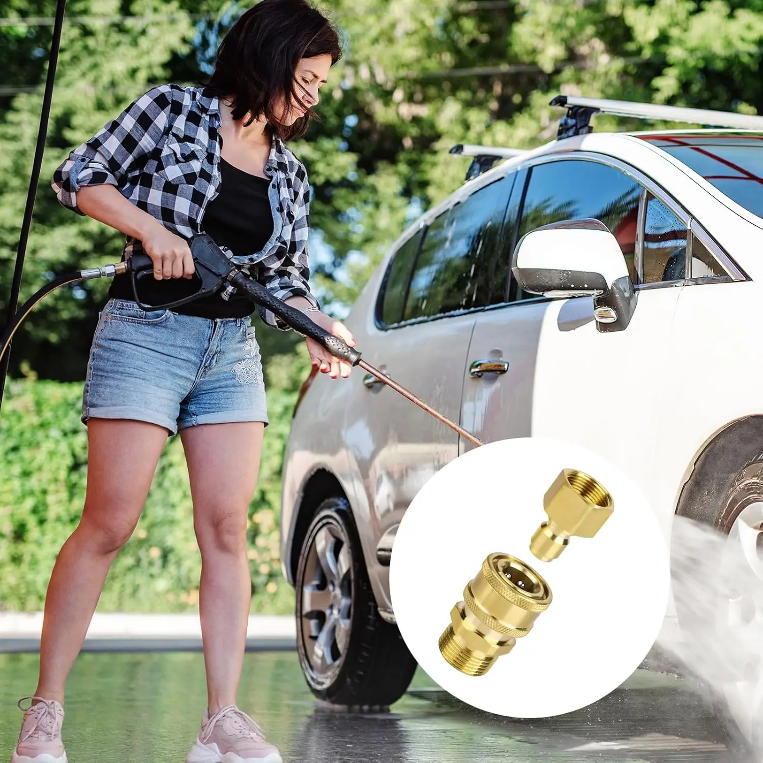 Car Wash Accessories 1/4" Quick Hitch Connect For High Pressure Washer M22 Adapter For Pressure Wash Hose & Wash Gun 6