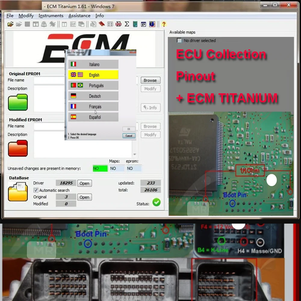 

ECM TITANIUM ECU Collection Pinout Maps Supports Multiple Languages Car Diag Repair Tool VS WINLOS ALLDATA