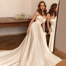 

Civil Satin Wedding Dress For Woman Sleeveless Floor Length Strapless A Line Bridal Gown Pleat Zipper Back Robe De Mariage 2022