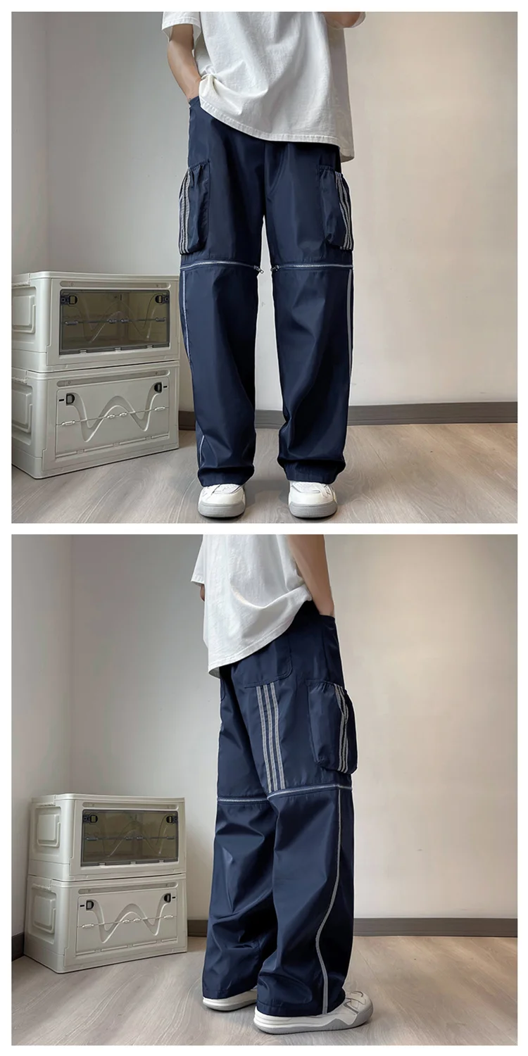 Description Picture 3 of itemAmerican Zipper Detachable Overalls Summer Men's High Street Functional Ruffian Handsome Loose Wide-leg Mopping Pants Trousers