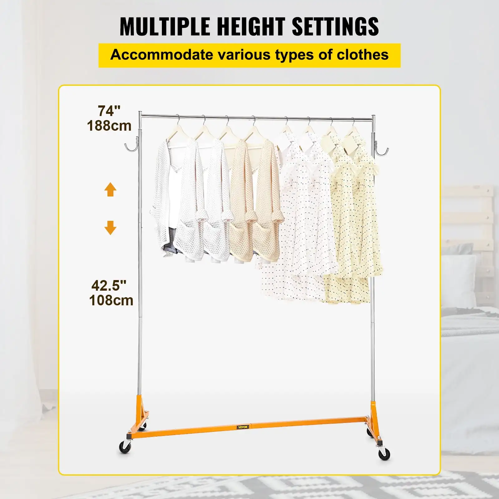Rack, Industrial Grade Base Garment Rack, Height Adjustable Rolling Garment Rack, Sturdy Base Clothing Rack 4