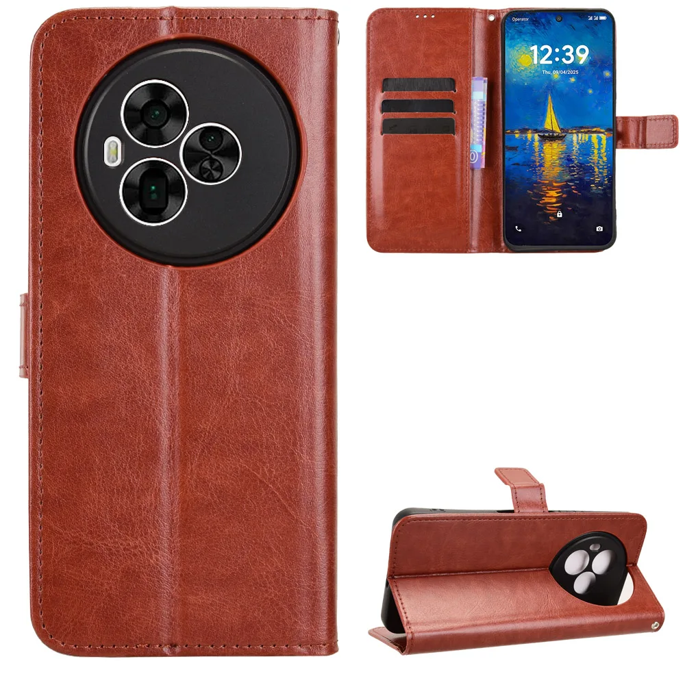 Luxury Leather Flip Wallet Phone Case with Stand and Card Holder for TCL 60 Ultra NXTpaper