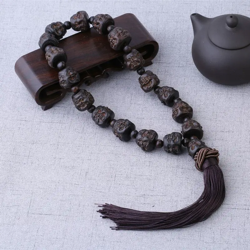 Agarwood Carving the Eighteen Disciples of the Buddha Beads Car Interior Decoration Pendant Safe Car Supplies Gift