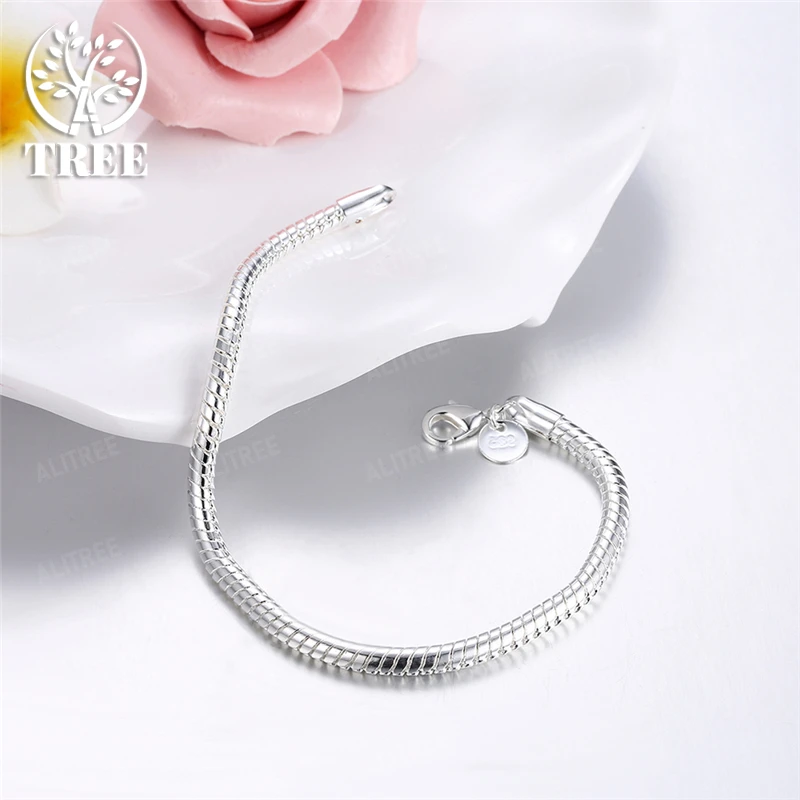 Bracelet SHSTONE 925 Sterling Silver 3mm 4mm Snake Chain 8 inches Basis For Woman Charm Wedding Engagement Fashion Party Jewelry