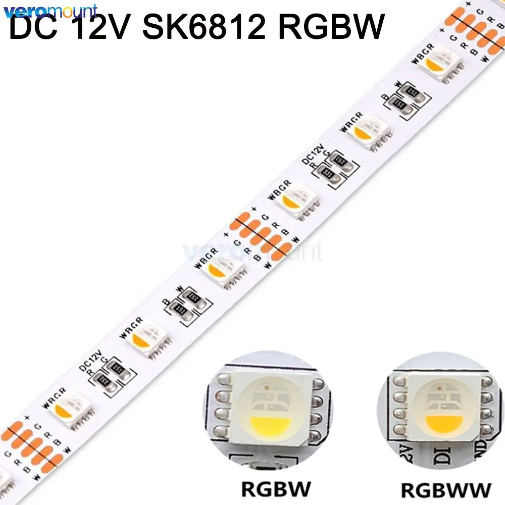 

5m DC 12V 4 in 1 SK6812 RGBW LED Strip 60LEDs/m 5050 SMD Flexible LED Light IP20 IP65 IP67 White/Black PCB 1 IC drives 3 leds