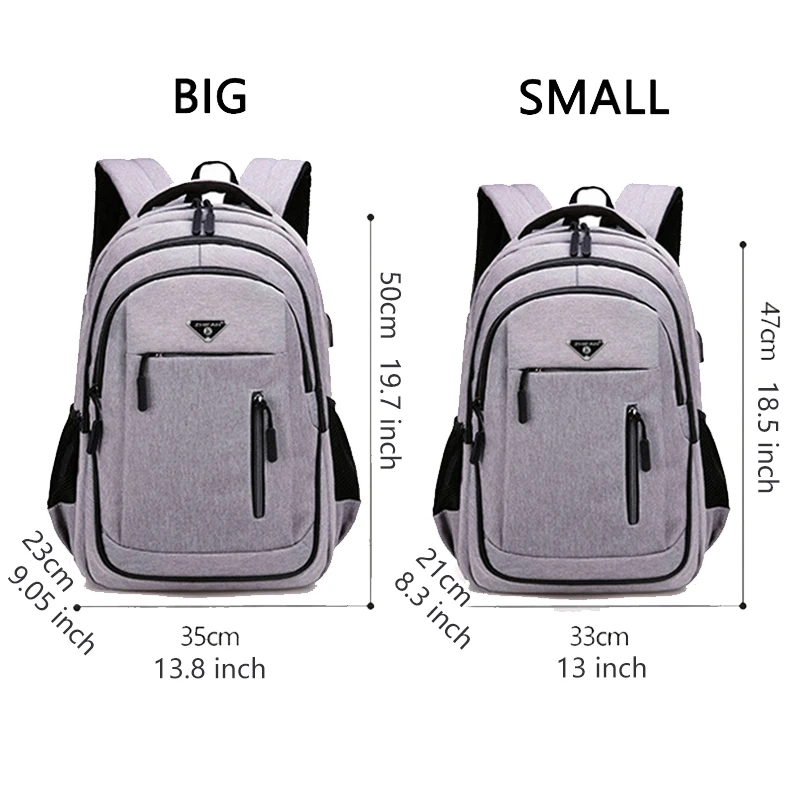 Big Capacity Men Backpack Laptop 15.6 Oxford Gray Solid High School Bags Teen College Student Back Pack Multifunctional Bagpack school backpack