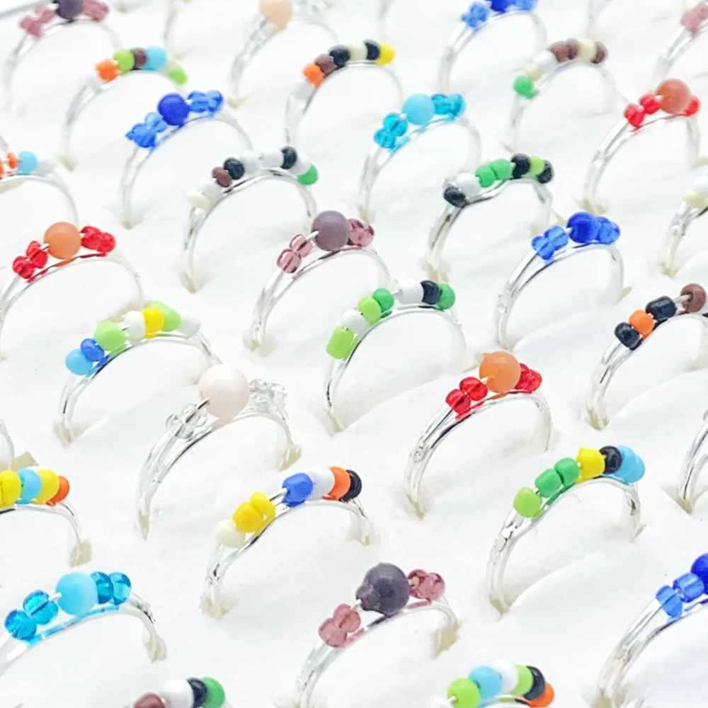 100pcs/Lots Colorful Measle Rings For Women Girls Adjustable Cute Handmade Bead Accessories Mix Style Party Gift Jewelry 3izard |