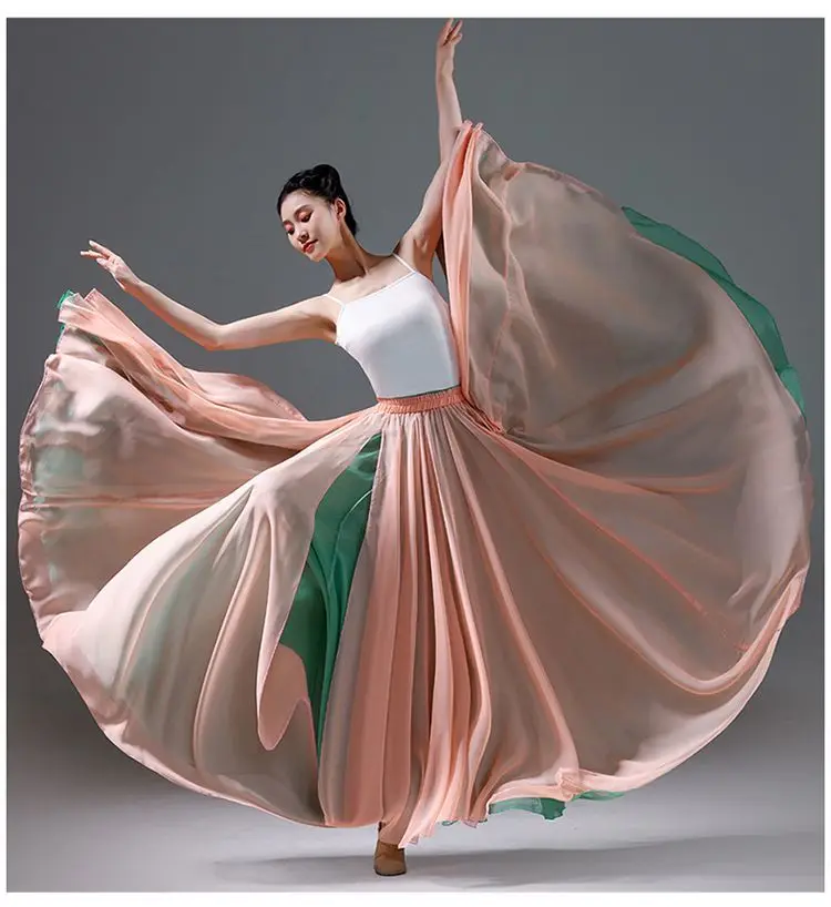 720 Degree Women Classical Modern Dance Training Skirt Elegant Ethnic Double Chiffon Performance Swing Skirt Wrap Ethereal Skirt 4
