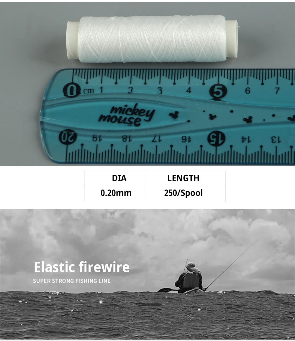 FTK 250m/0,2mm Hochfester Nylonfaden Elastischer Köderfaden Spule Meeresfischerei-Zubehör Unsichtbare Angelköderleine – Detail 3