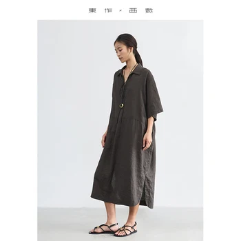 Breathable 100% Linen Dress, Large Size, Loose Fit, Lightweight and Breathable, Casual Chinese-Style Zen-Inspired Women's Dress 1