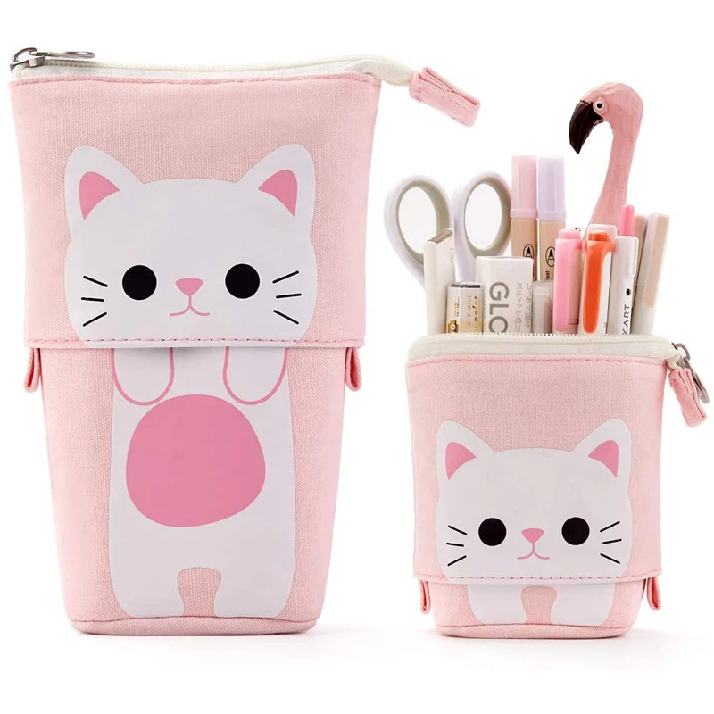 Astuccio Portatile Per Ragazze Con Gatto E Paillettes | Morbido E Spazioso, Con Portachiavi In Peluche | Rientro A Scuola - 3