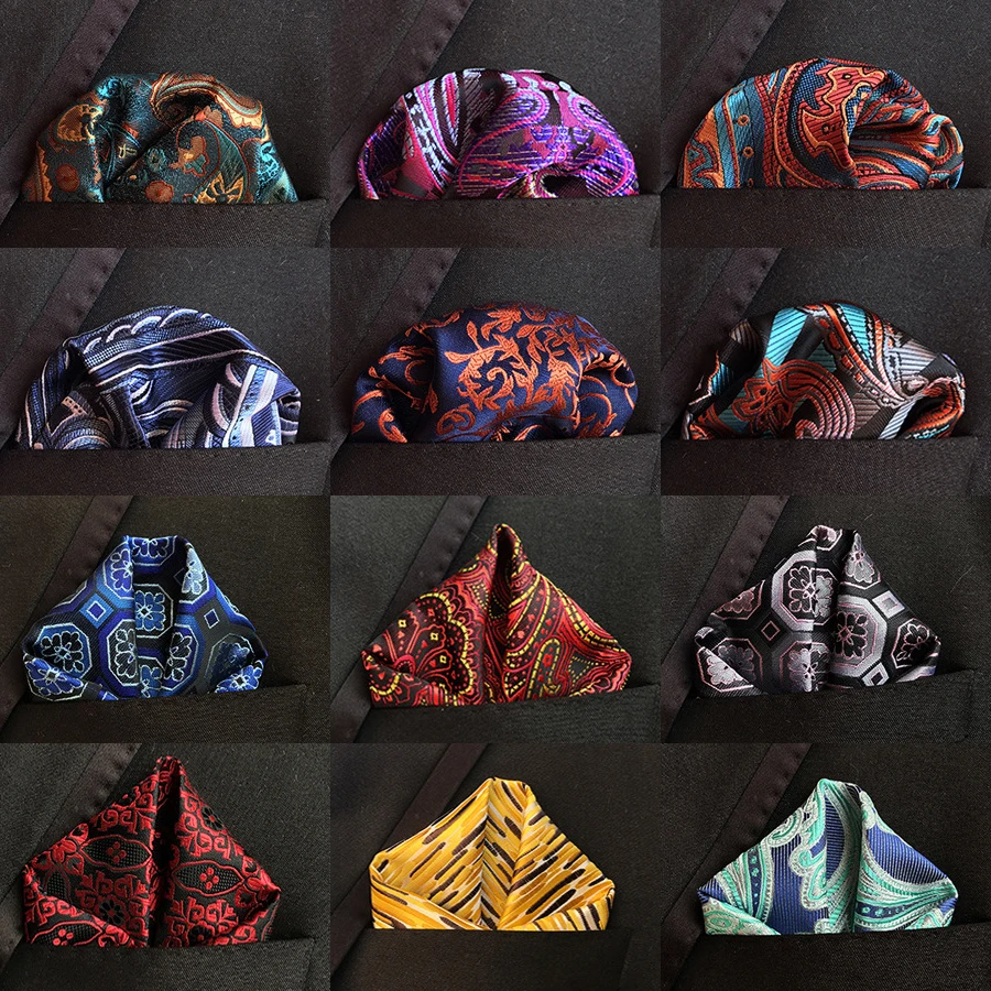 41 couleurs 25*25 cm costumes d'affaires pour hommes mouchoirs carrés de poche pour mariage Paisley points rayures Hankies serviette de poche pour hommes