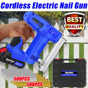 DayPlus 2 IN 1 Cordless Electric Nail Gun for Straight/U-shape Nails Copper Motor Woodworking Universal Brad Nailer Stapler DIY