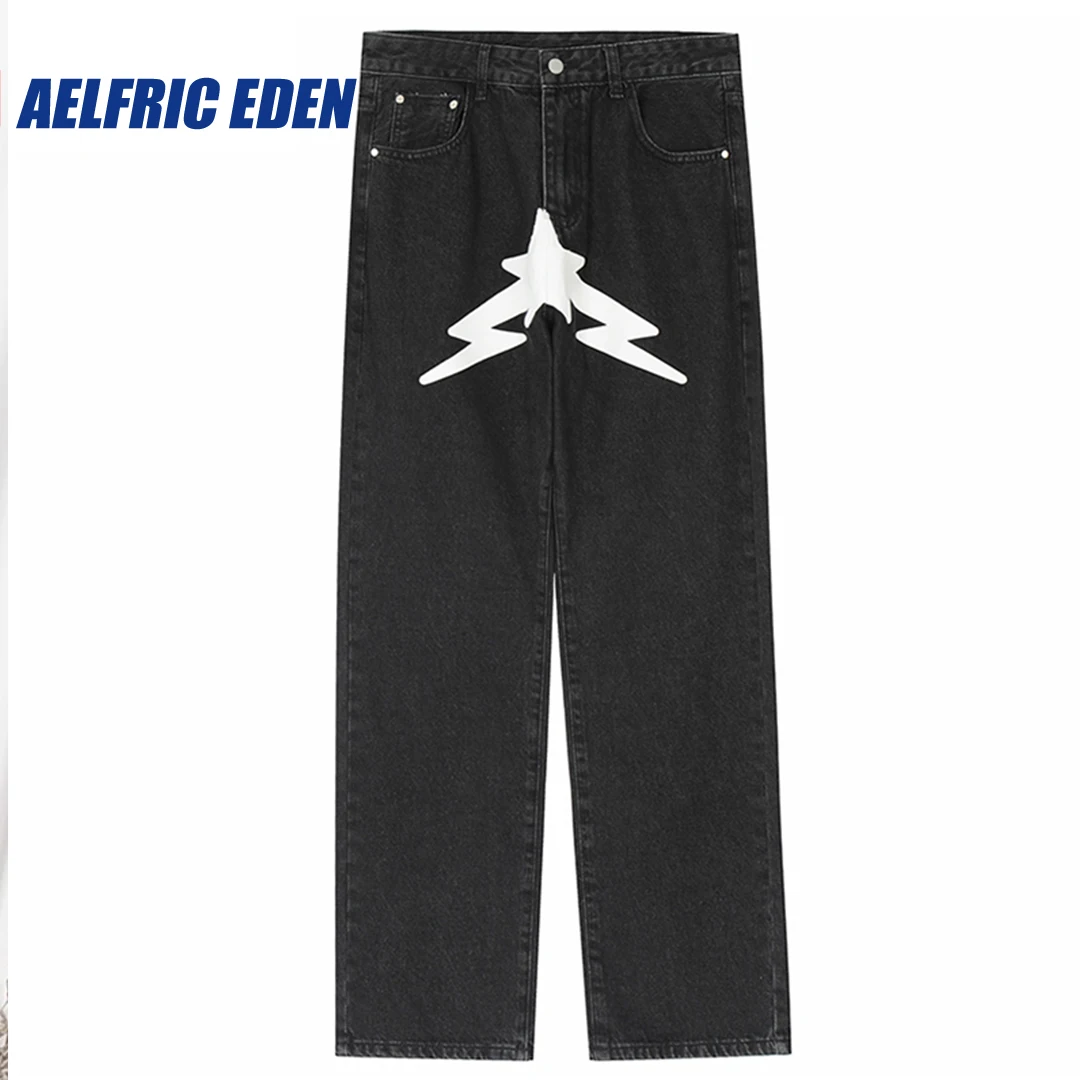 Aelfric Eden Mens Patchwork Jeans Women High Waisted Vintage Straight Trousers Streetwear Jeans