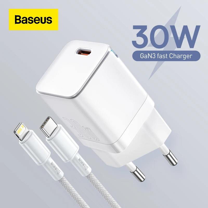 airpods usb c Baseus GaN3 Phone Charger PD 30W Quick Charge USB C Charger Support PD3.0 QC3.0 Fast Charging For iPhone 13 12 X Pro Max Tablets 65 watt charger mobile