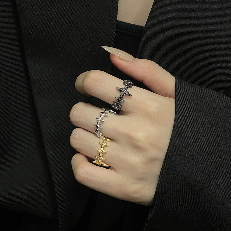 Fashion Irregular Cross Star Open Ring For Women Men Punk Gothic Sliver Color Adjustable Couple Rings Y2K Egirl Jewelry Gift