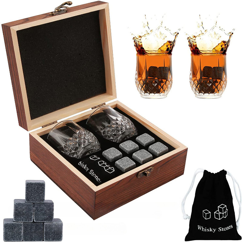 Whiskey Stone Box Fathers Day Gift Chilling Beer Tools Reusable Granite Ice Cube Sets Glasses Cup Kit Barware and Homemade Items